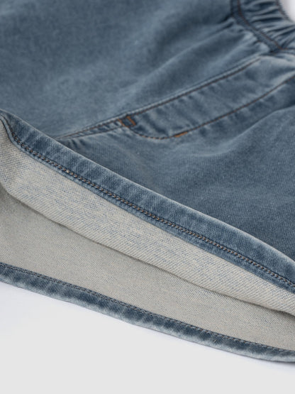 Açık Mavi High Rise Pull-on Eşofman Altı Jean Şort
