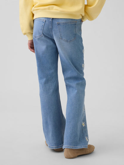Mavi High Rise Işlemeli '70s Flare Jean Pantolon