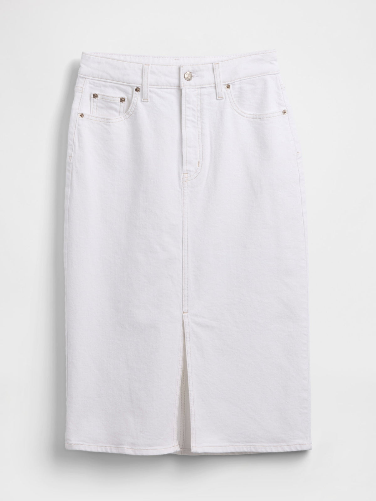 Beyaz Denim Midi Kalem Etek