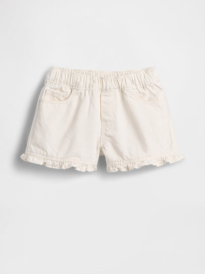 Beyaz Denim Stride Pull-on Fırfır Şort