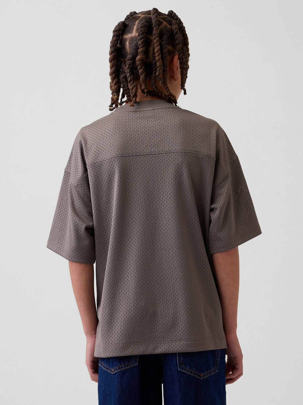 Kahverengi Mesh Oversized Grafik Jersey T-shirt