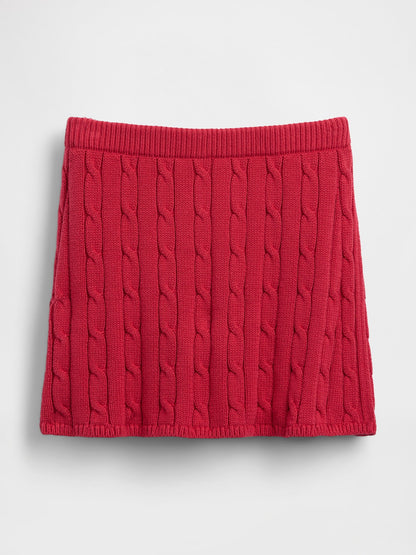 Kırmızı 100% Pamuk Cable-knit Mini Şort