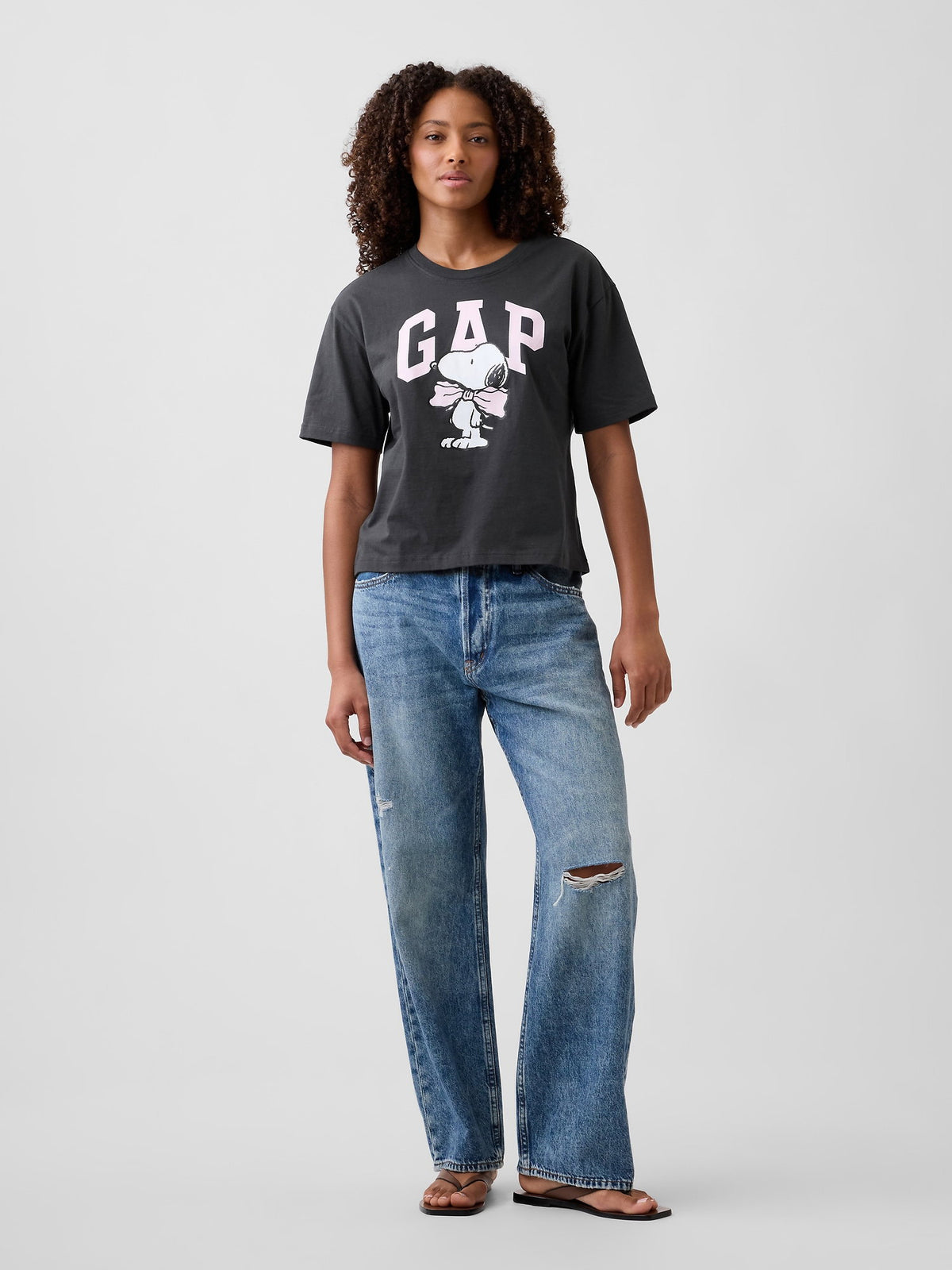 Koyu Gri Peanuts Oversized Gap Logo T-shirt