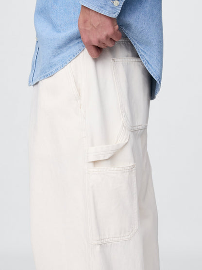 Kırık Beyaz Baggy Carpenter Jean Pantolon