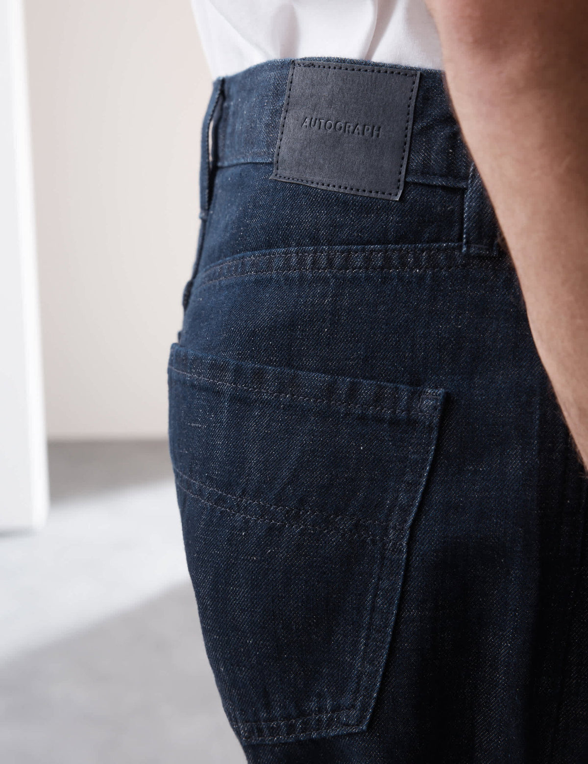 Keten Karışımlı Geniş Paça Jean Pantolon