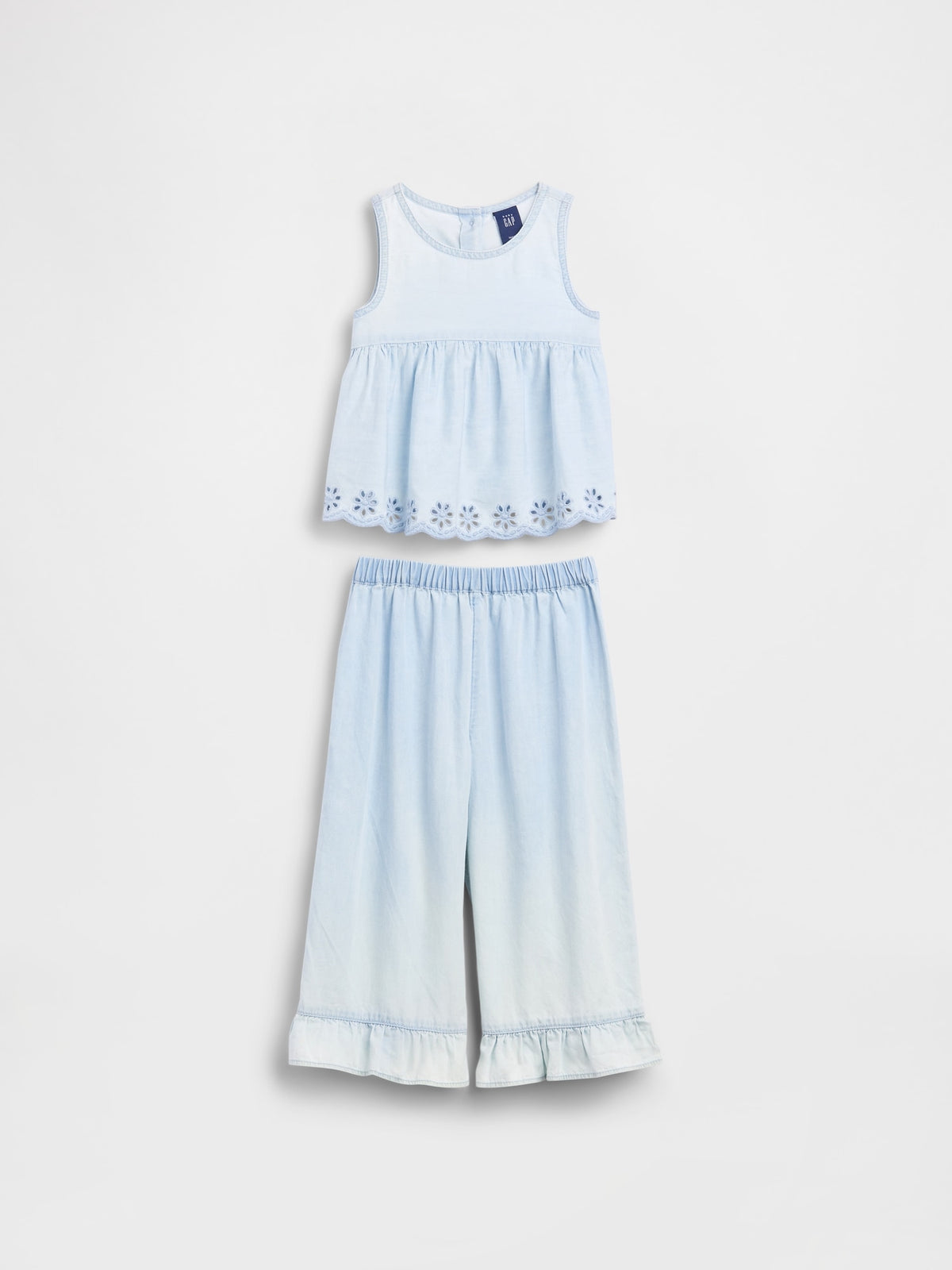 Açık Mavi Bebek & Küçük Çocuk Eyelet Denim Outfit Set