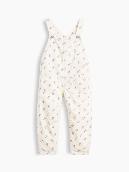 Krem Toddler Çiçekli Denim Horseshoe Tulumlar