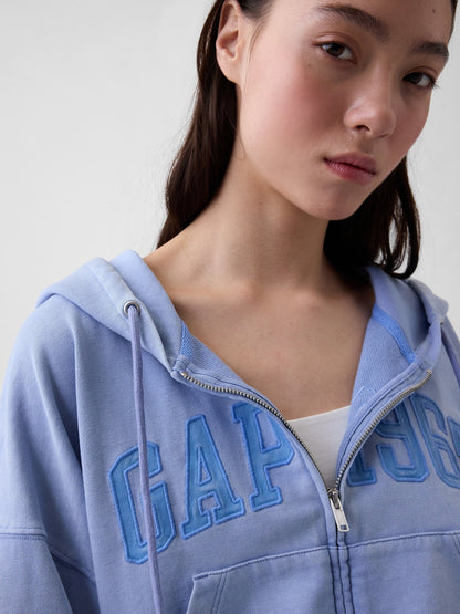 Açık Mavi Fransız Havlu Kumaş Oversized 1969 Logo Fermuarlı Sweatshirt