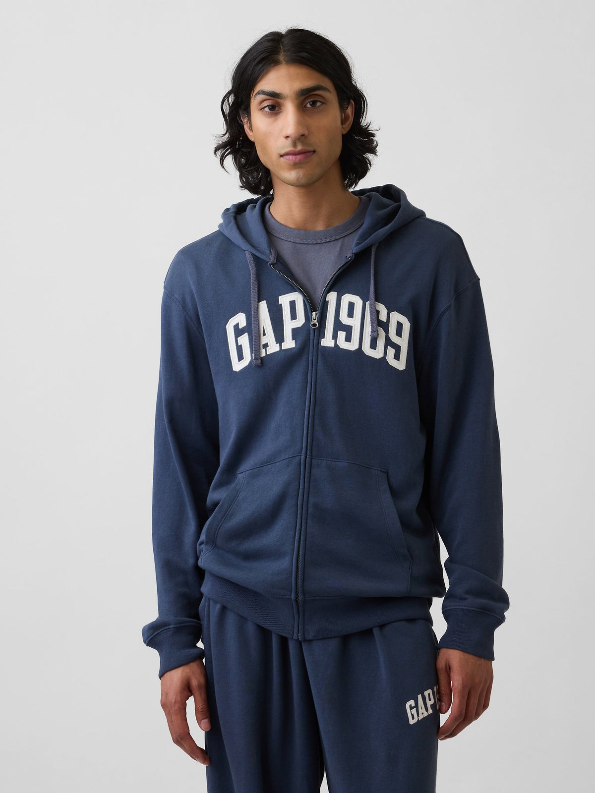 Lacivert Fransız Havlu Kumaş Relaxed Gap 1969 Logo Fermuarlı Sweatshirt