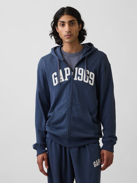 Lacivert Fransız Havlu Kumaş Relaxed Gap 1969 Logo Fermuarlı Sweatshirt