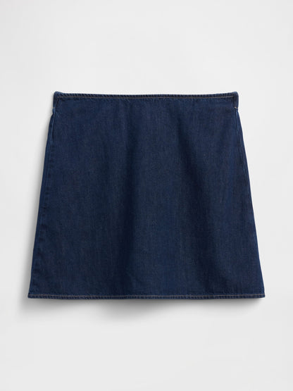 Koyu Mavi Denim Mini Etek