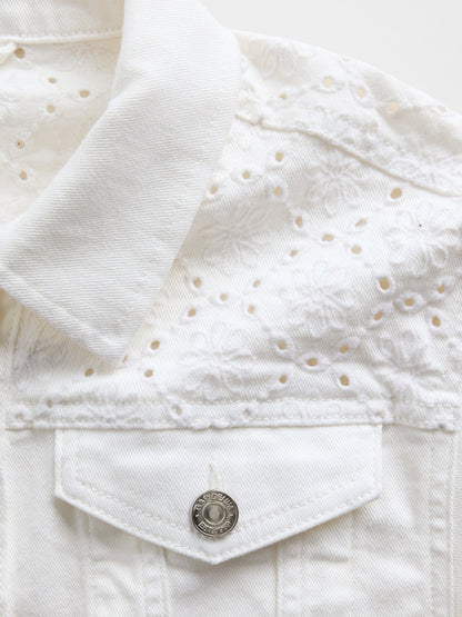 Beyaz Eyelet Denim Ceket