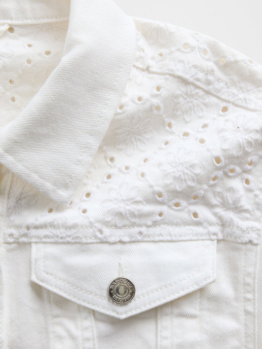 Beyaz Eyelet Denim Ceket