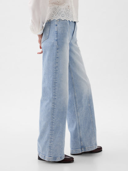 Açık Mavi High Rise Stride Wide-leg Jean Pantolon