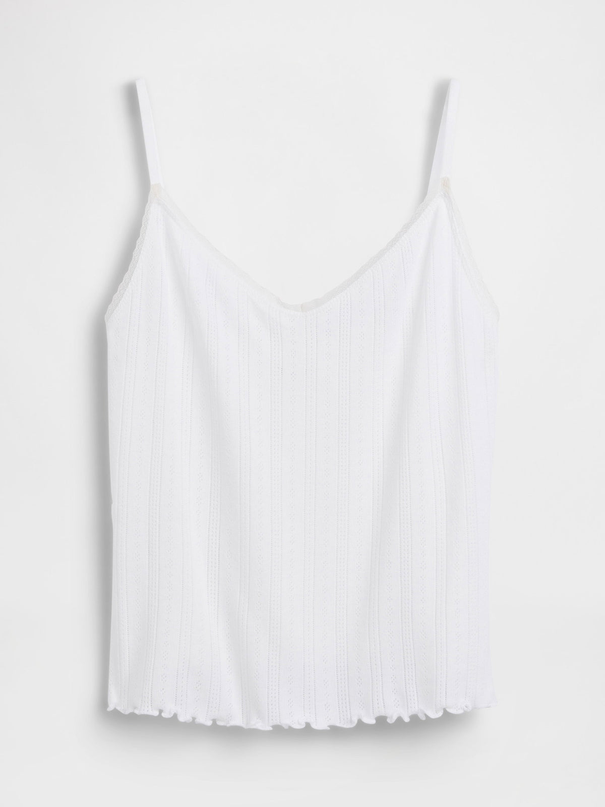 Beyaz Pointelle Lettuce-hem Crop Cami Pijama Üstü