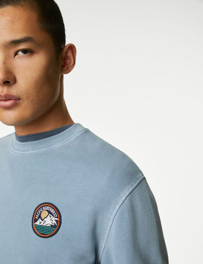 Saf Pamuklu Yuvarlak Yaka Sweatshirt