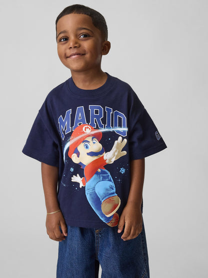 Lacivert Süper Mario Oversized Grafik Baskılı T-shirt