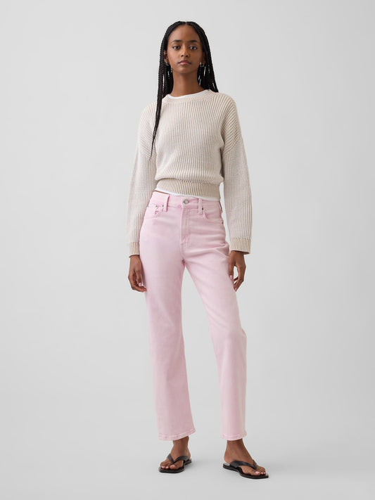 Açık Pembe High Rise '90s Slim Straight Crop Jean Pantolon