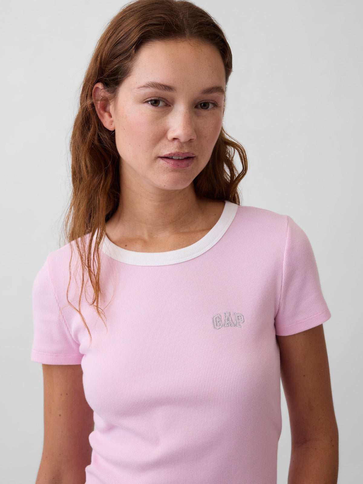 Açık Pembe Ribbed Gap Logo Baby Crop T-shirt