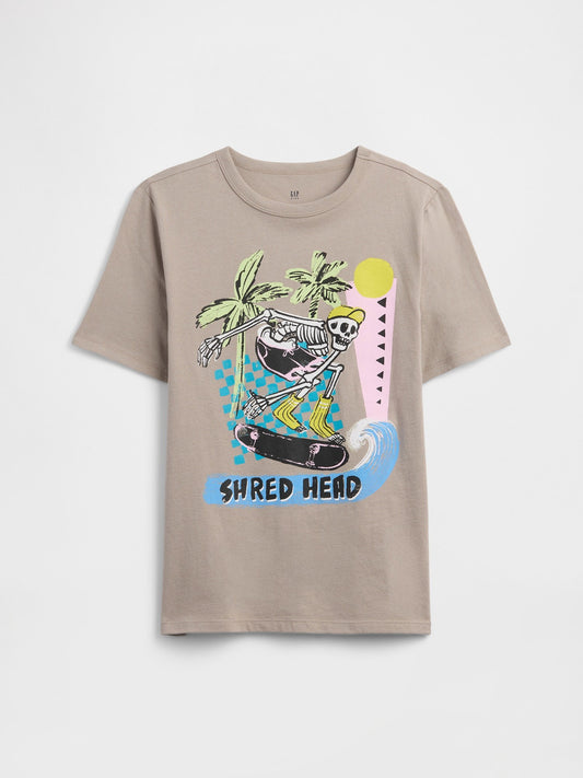 Kahverengi Skate Grafik Baskılı T-shirt