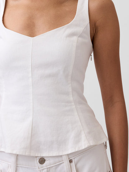 Beyaz Keten Karışımlı Peplum Bluz