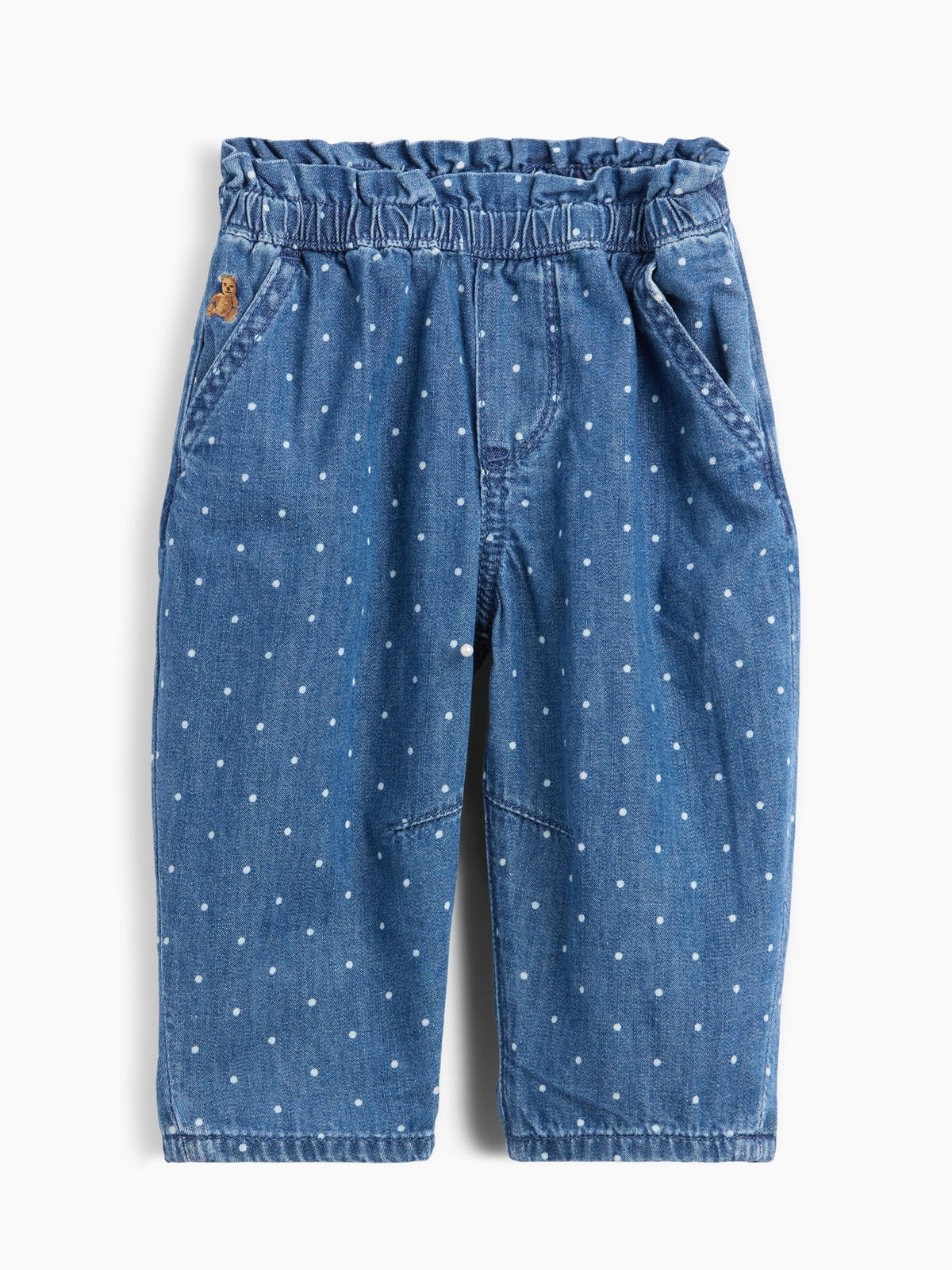 Mavi Polka Dot Pull-on Fırfır Barrel Jean Pantolon