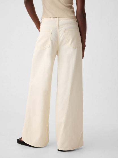 Kırık Beyaz Mid Rise Ultrasoft Baggy Jean Pantolon