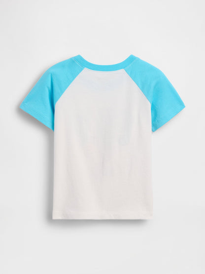 Buz Mavisi Colorblock Grafik Baskılı T-shirt