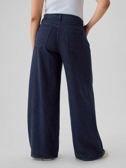 Koyu Mavi Mid Rise Ultrasoft Baggy Jean Pantolon