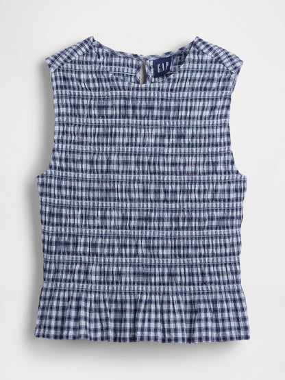 Mavi Smocked Gingham Crop Peplum Üst