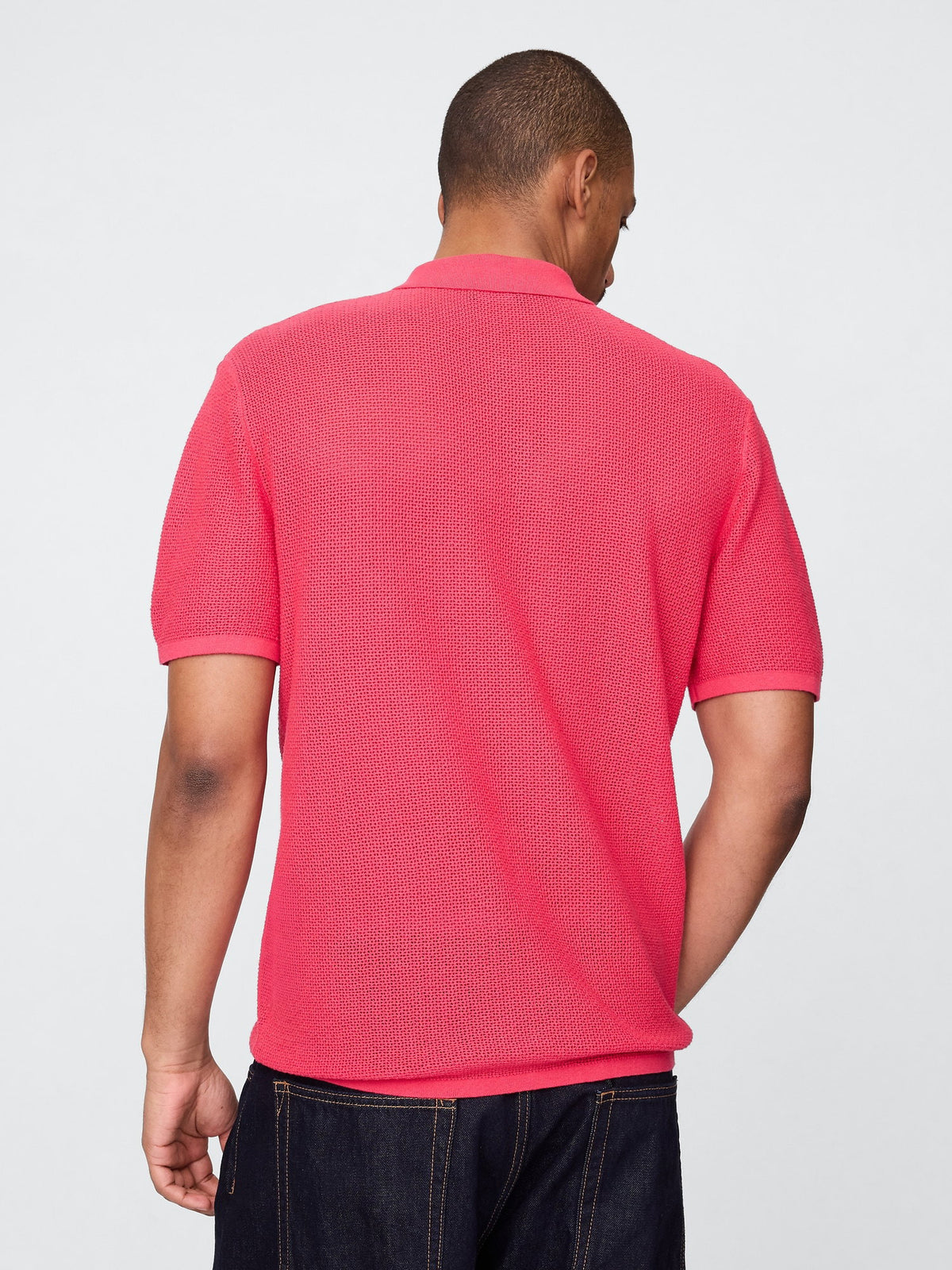 Açık Pembe Dokulu Kroşe Polo T-shirt
