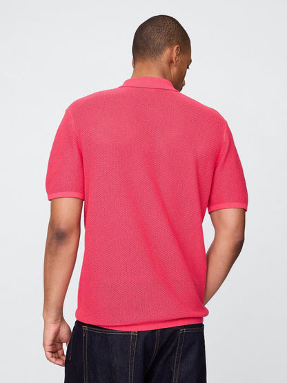 Açık Pembe Dokulu Kroşe Polo T-shirt