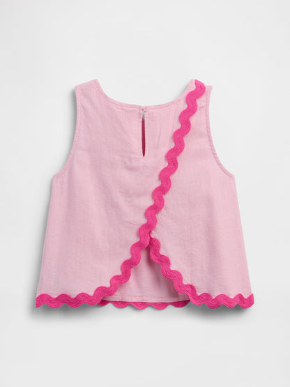Açık Pembe Keten Karışımlı Kolsuz Bluz
