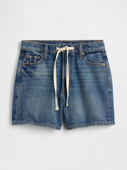 Koyu Mavi High Rise Supersoft Drawstring Denim Şort