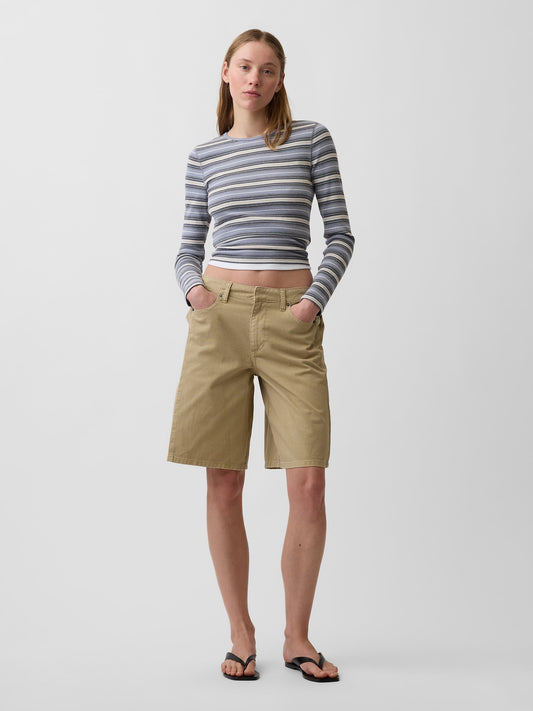 Siyah Mid Rise Twill Side-pleat Şort