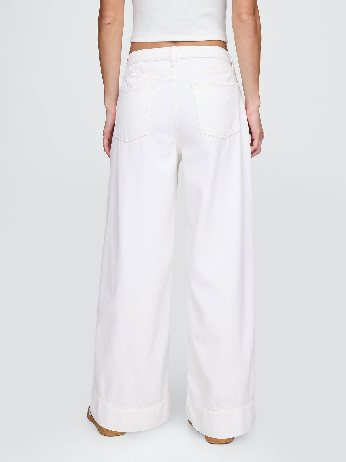 Beyaz Mid Rise Ultrasoft Baggy Jean Pantolon