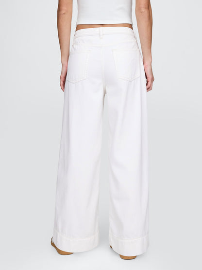 Beyaz Mid Rise Ultrasoft Baggy Jean Pantolon