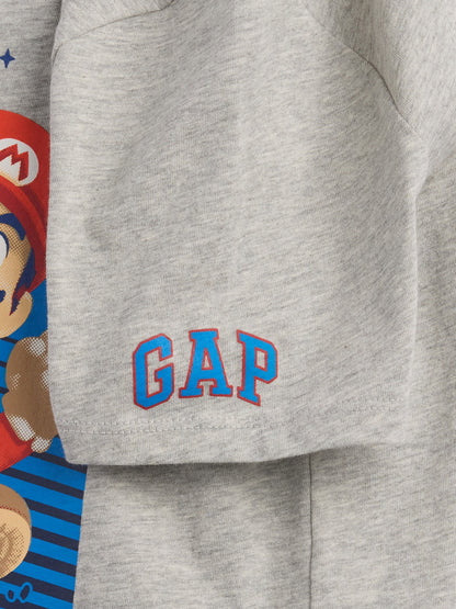 Gri Süper Mario Grafik Baskılı T-shirt