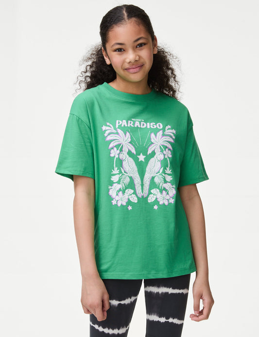 Saf Pamuklu Kısa Kollu T-shirt (6-16 Yaş)