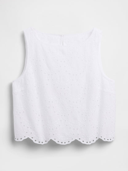 Beyaz Eyelet Crop Shell Askılı Bluz