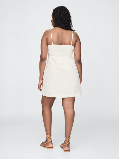 Beyaz Linen-blend Mini Elbise