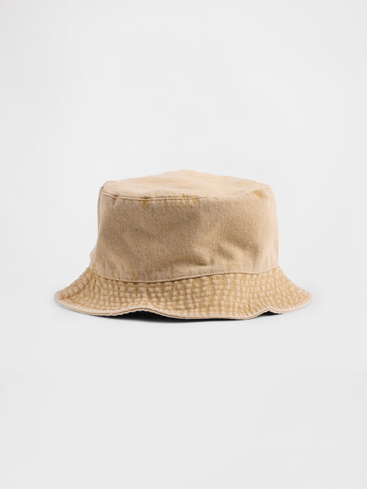 Bej Overdye Denim Bucket Şapka