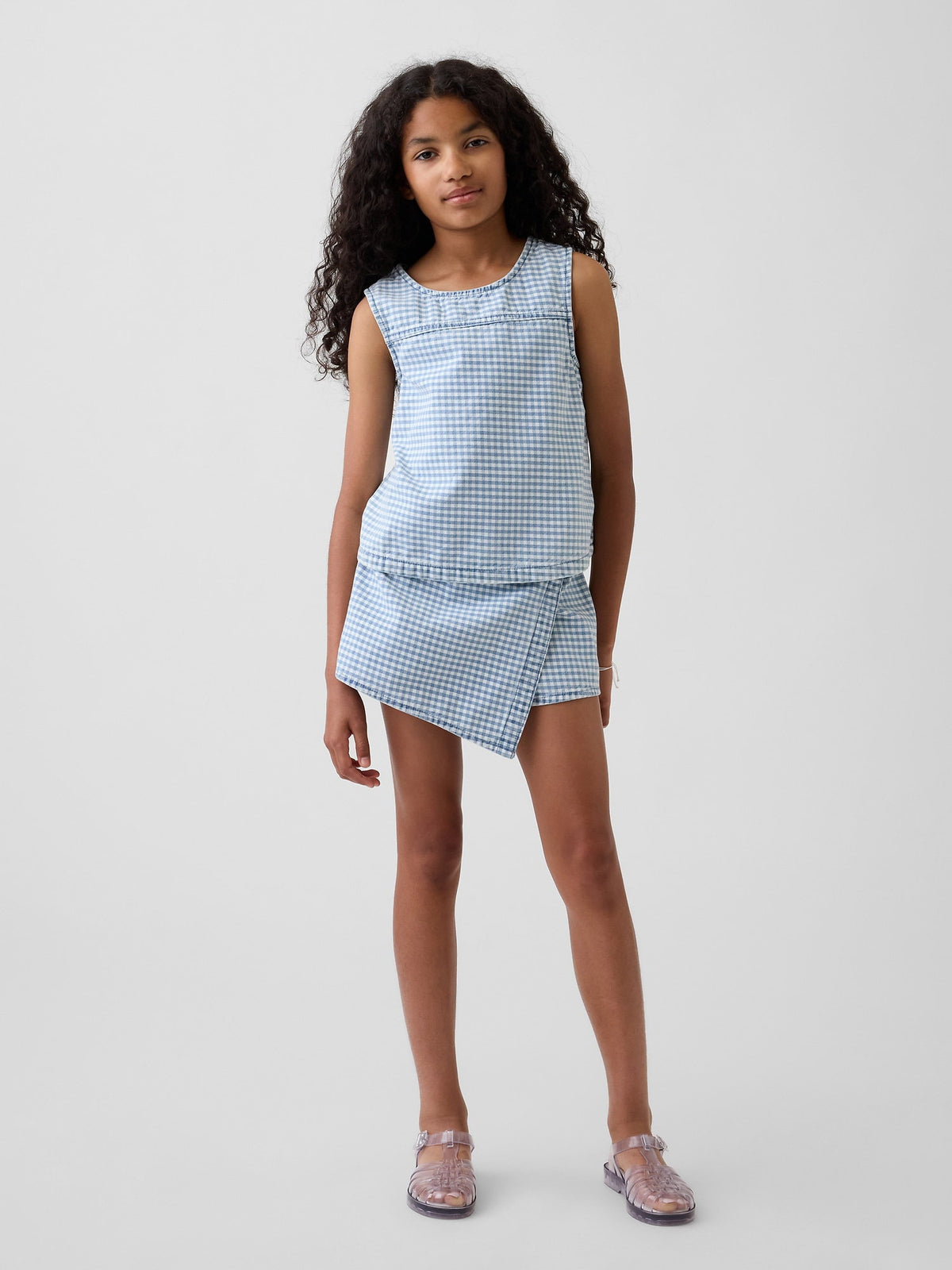 Mavi Gingham Denim Wrap-front Mini Şort Etek