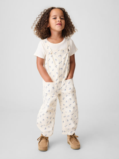 Krem Toddler Çiçekli Denim Horseshoe Tulumlar
