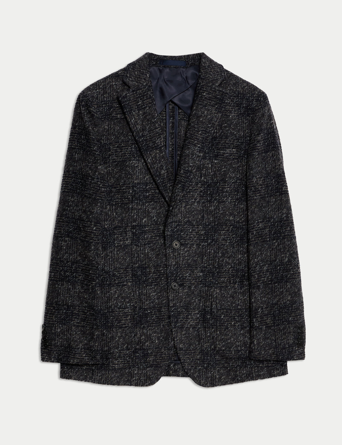 Yün Karışımlı Düz Kesim Kareli Blazer