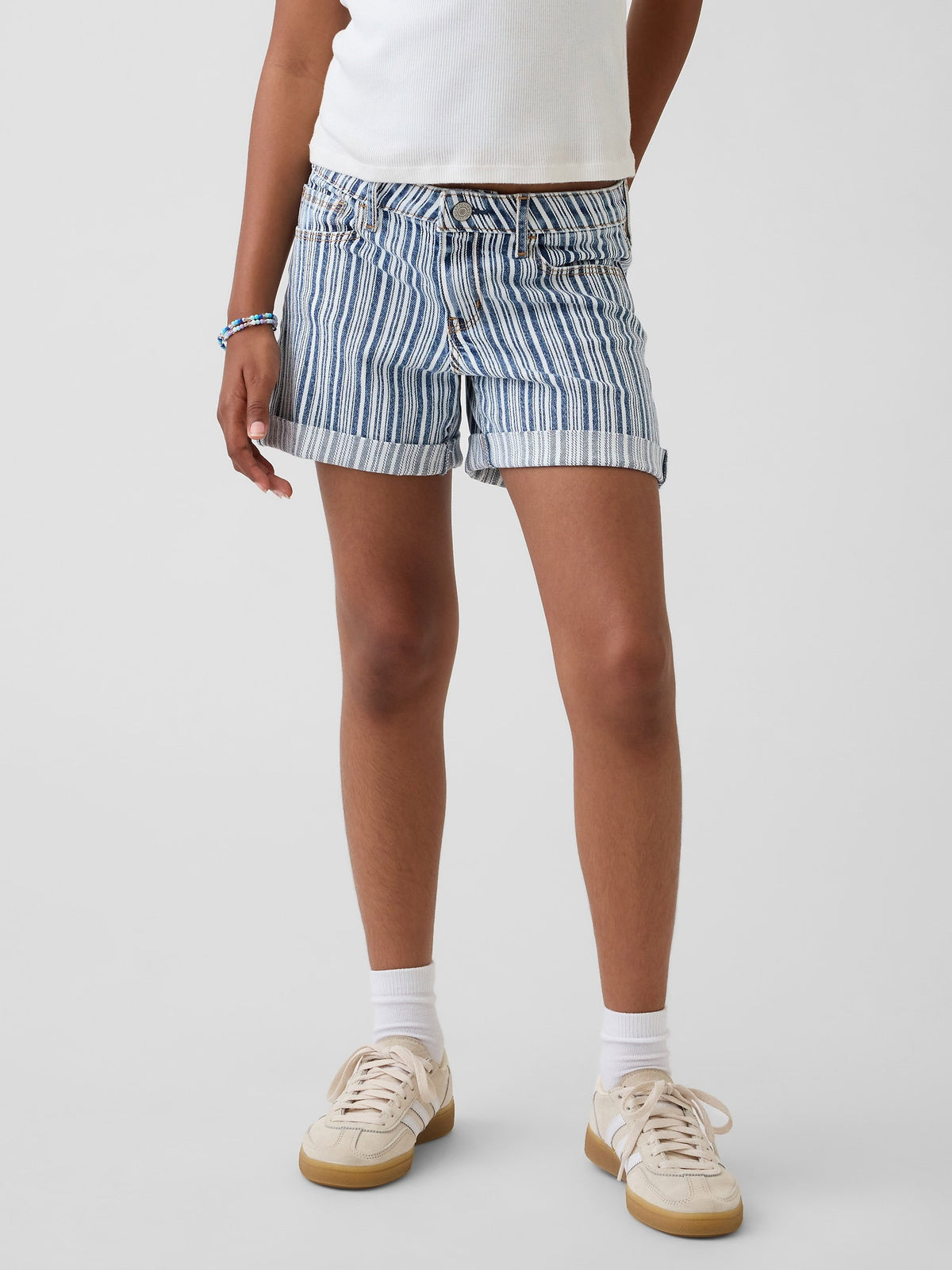 Mavi Denim Çizgili Midi Şort