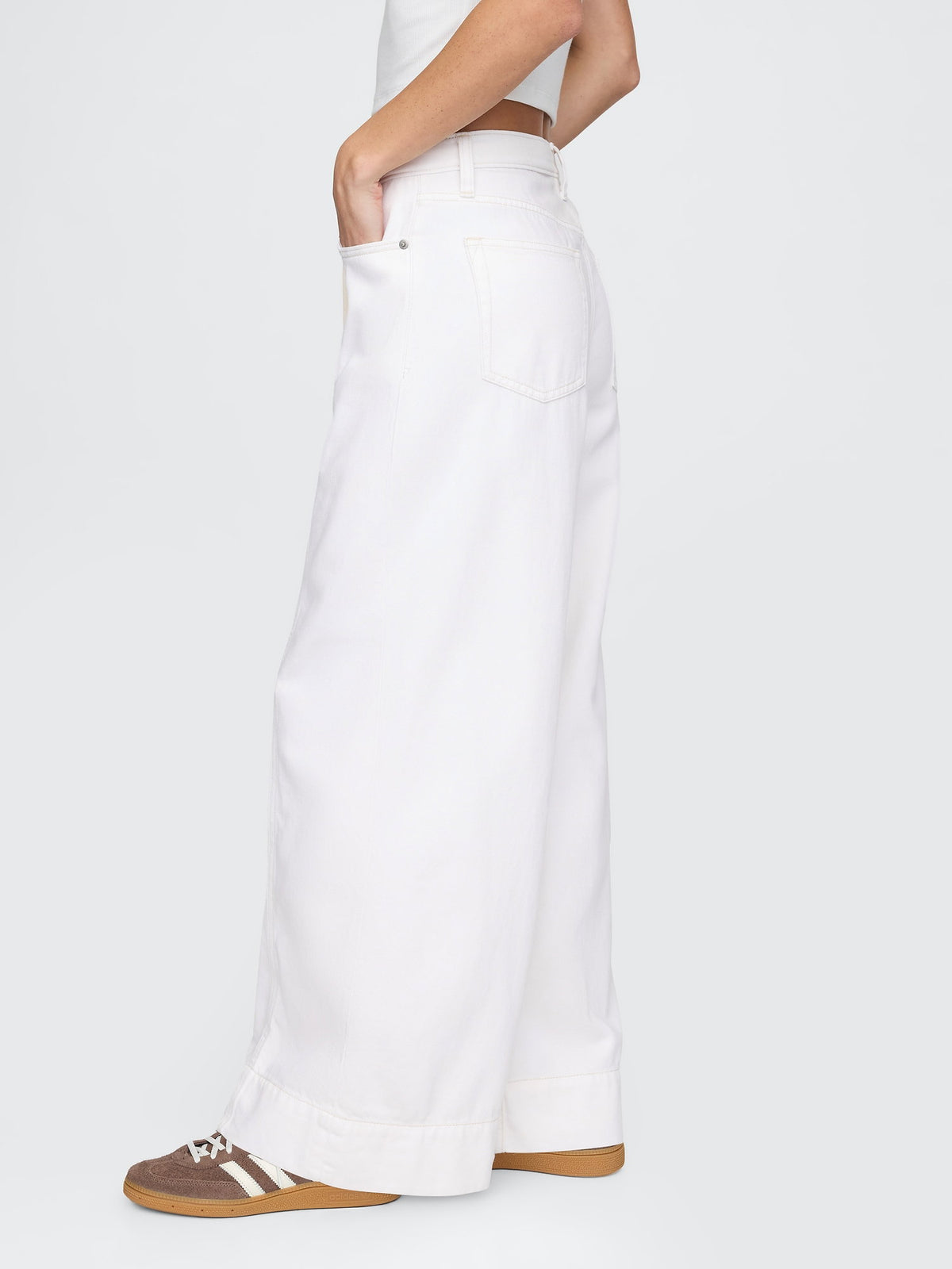 Beyaz Mid Rise Ultrasoft Baggy Jean Pantolon