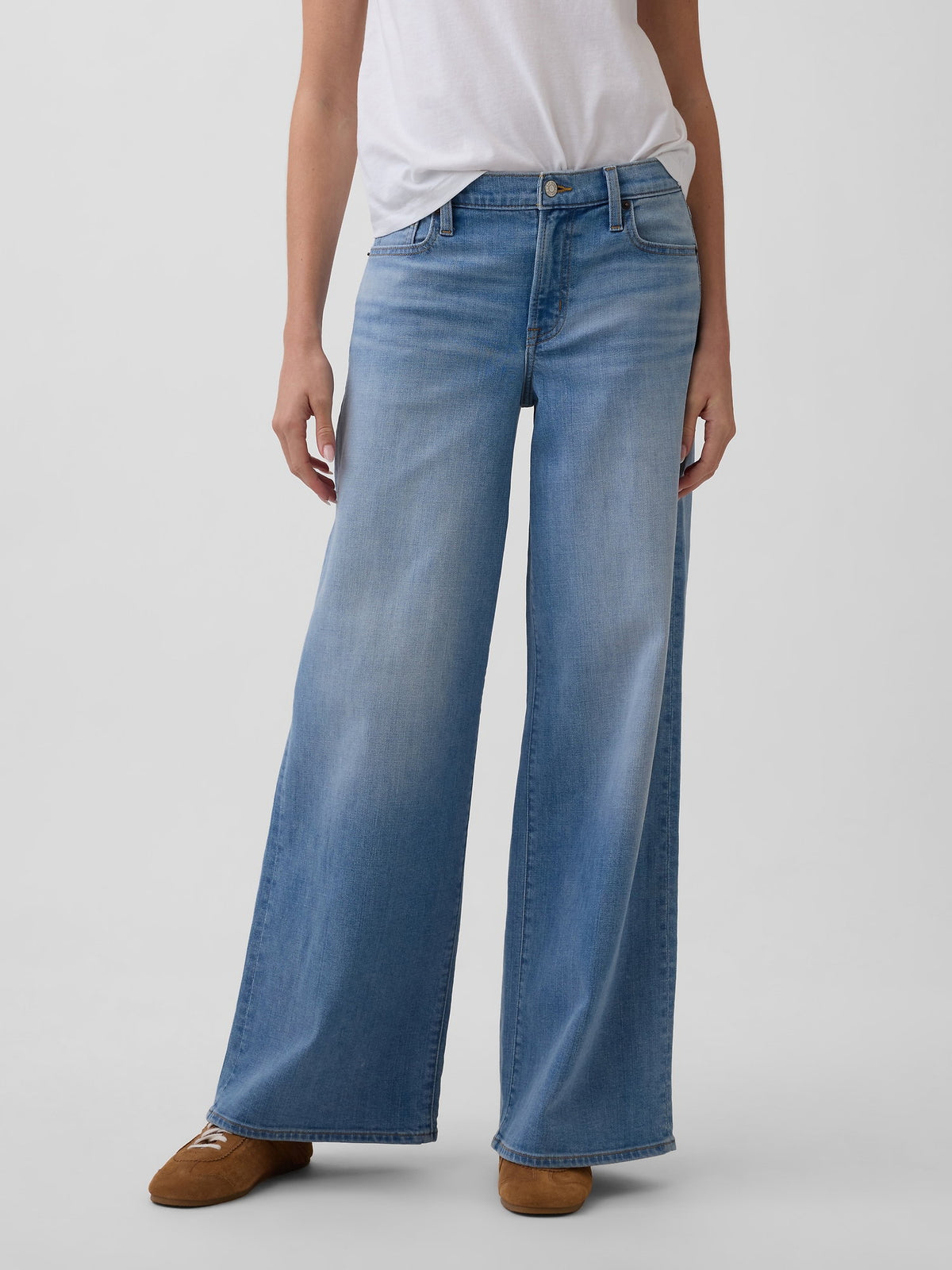 Açık Mavi Mid Rise Wide-leg Jean Pantolon
