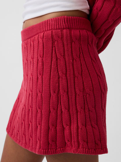 Kırmızı 100% Pamuk Cable-knit Mini Şort