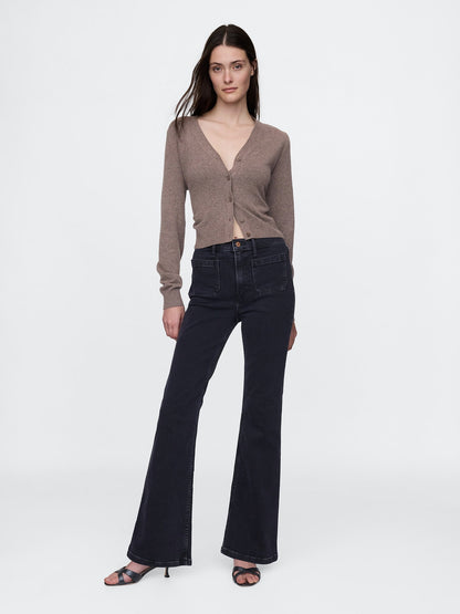 Siyah High Rise '70s Flare Jean Pantolon
